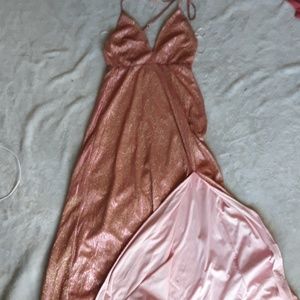 Mini sequin pink and gold dress maxi